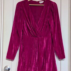 Lovers and Friends Size M Hot Pink Velvet Dress Long Sleeve with shoulder pad